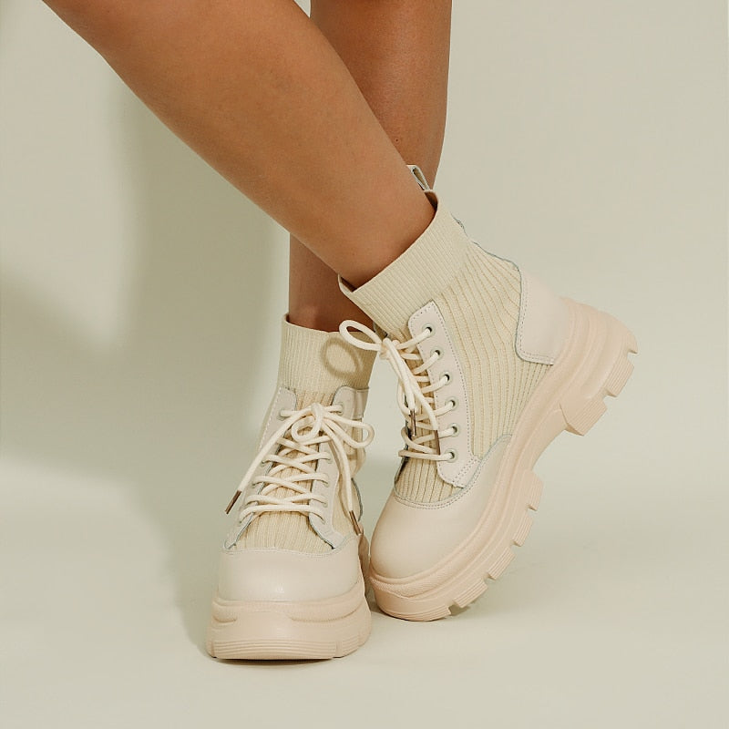 Matilda's Chunky Lace-Up Knit Ankle Boots