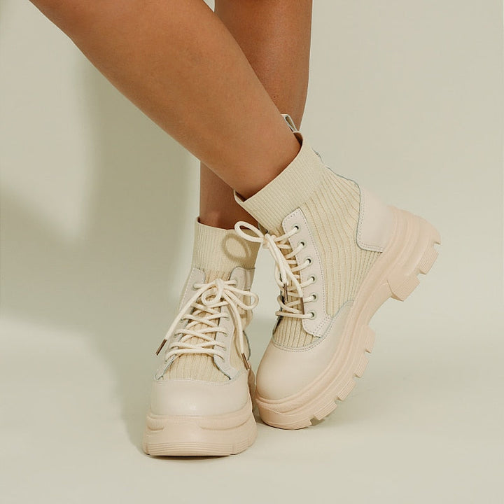 Matilda's Chunky Lace-Up Knit Ankle Boots