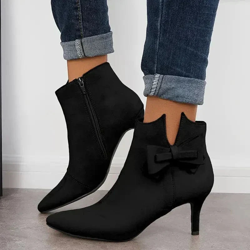Matilda's Elegant Bow Stiletto Ankle Boots