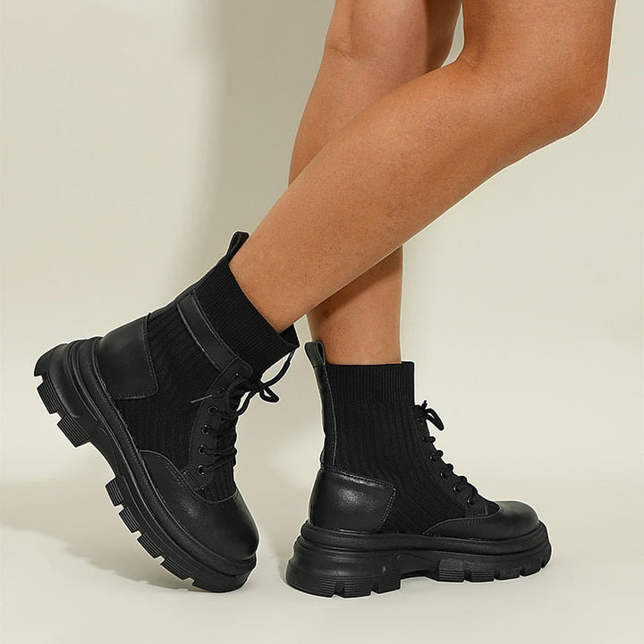Matilda's Chunky Lace-Up Knit Ankle Boots