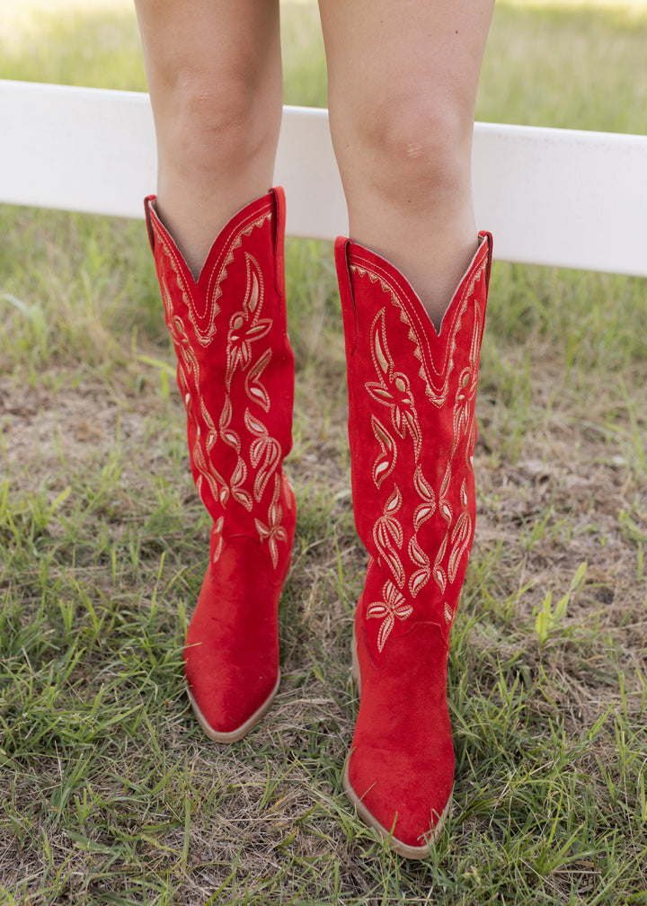 Matilda's Red Embroidered Western Boots