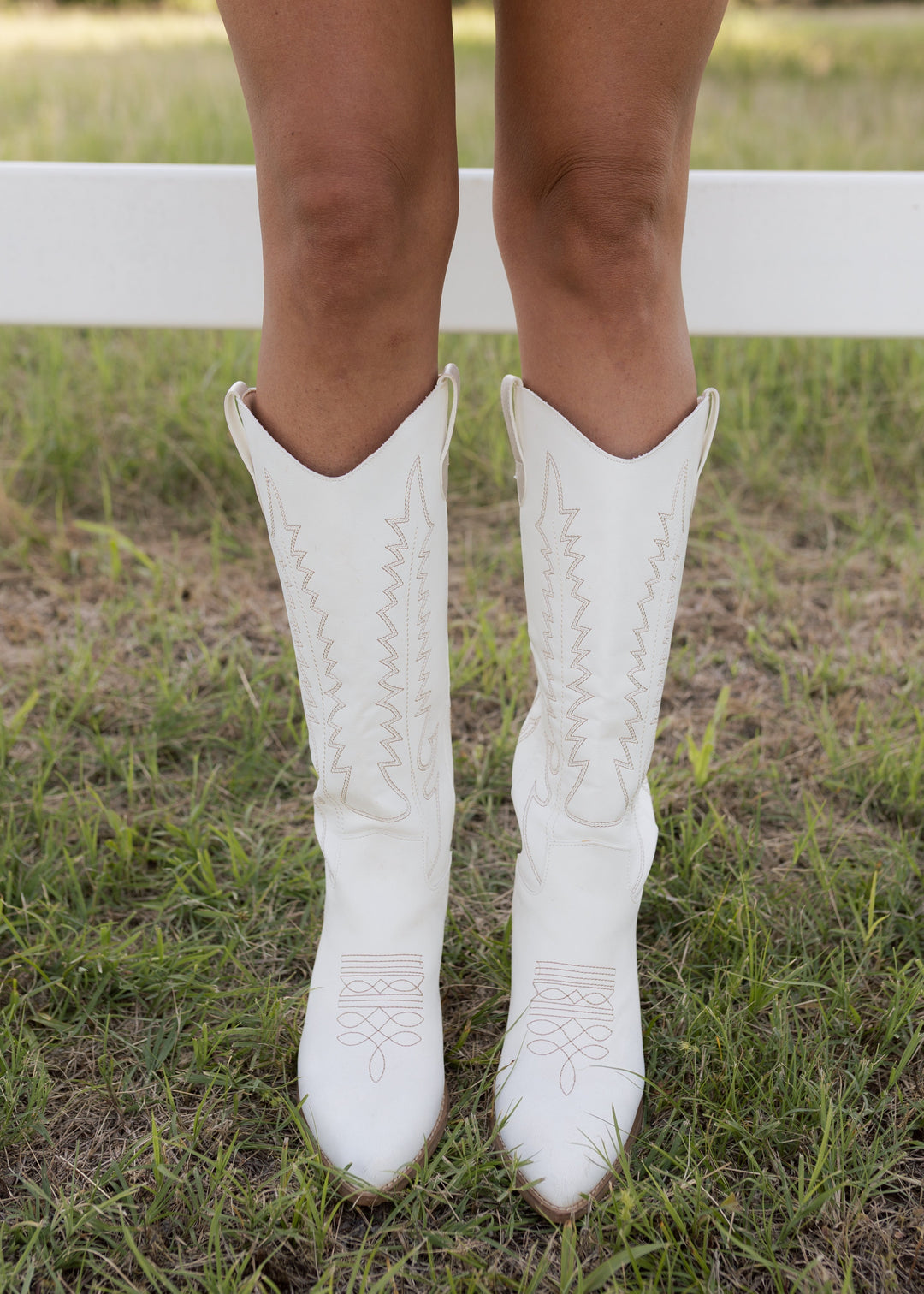 Matilda's White Embroidered Western Heeled Boots