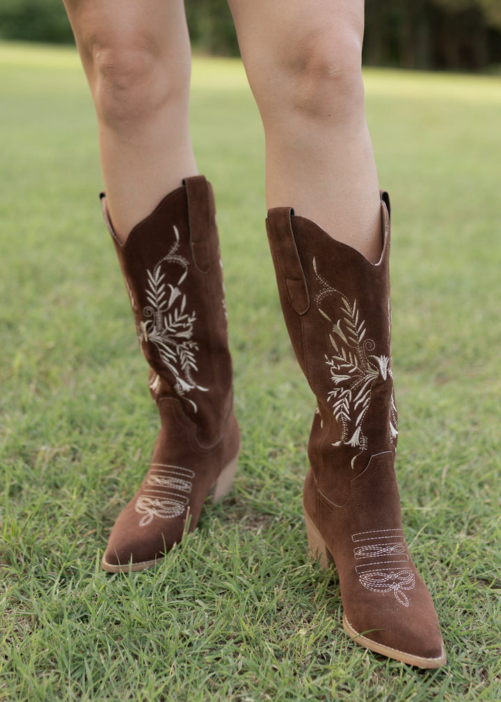 Matilda's Flora Brown Embroidered Western Boots