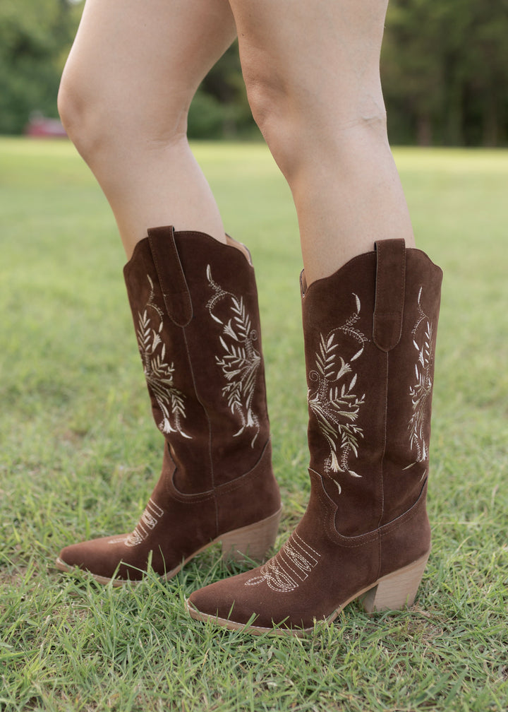 Matilda's Flora Brown Embroidered Western Boots