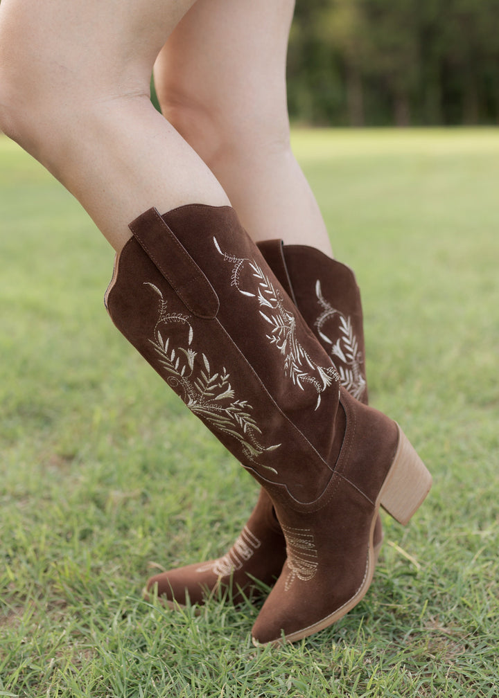 Matilda's Flora Brown Embroidered Western Boots
