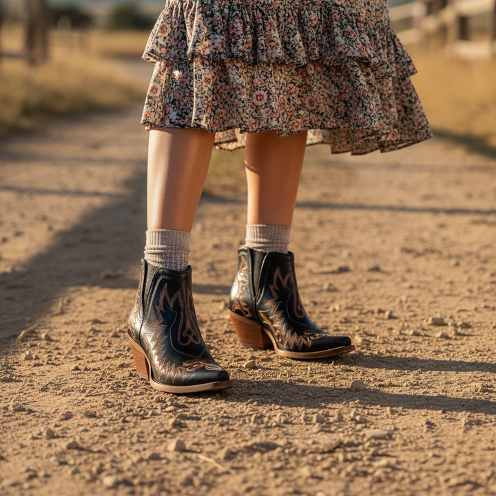 Matilda's Boho Western Embroidered Ankle Boots