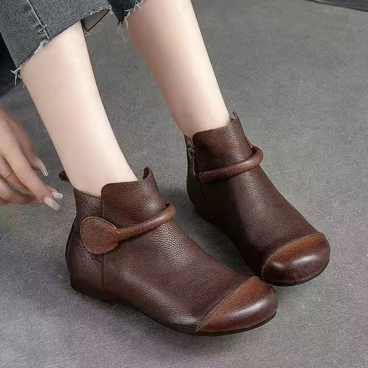 Matilda's Soft PU Round-Toe Side-Zip Ankle Boots