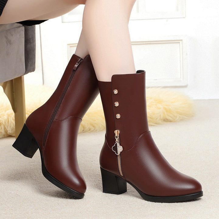 Matilda's Cozy Mid-Calf Plush Lined Zipper Boots
