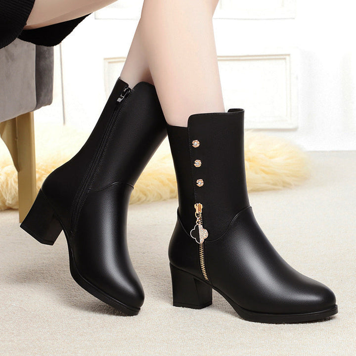 Matilda's Cozy Mid-Calf Plush Lined Zipper Boots