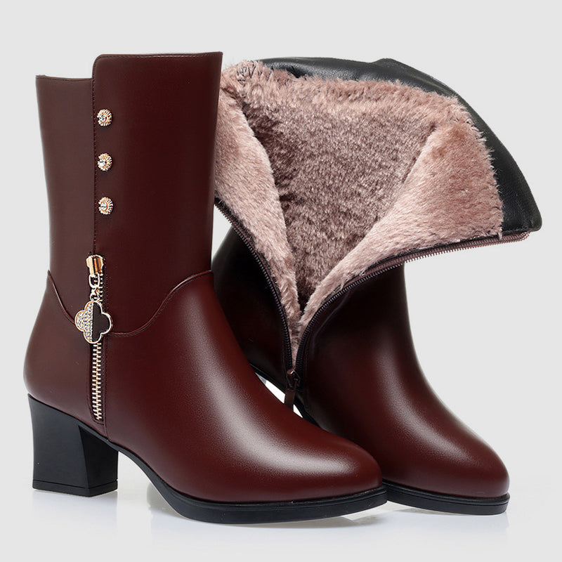 Matilda's Cozy Mid-Calf Plush Lined Zipper Boots
