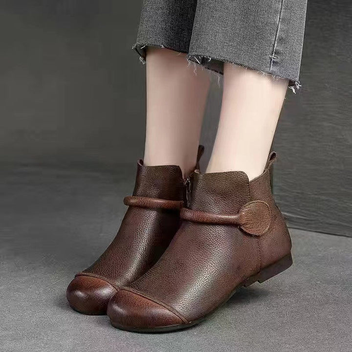Matilda's Soft PU Round-Toe Side-Zip Ankle Boots